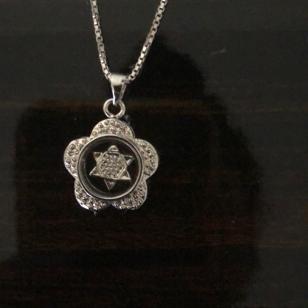 Sterling silver flower Star of David necklace